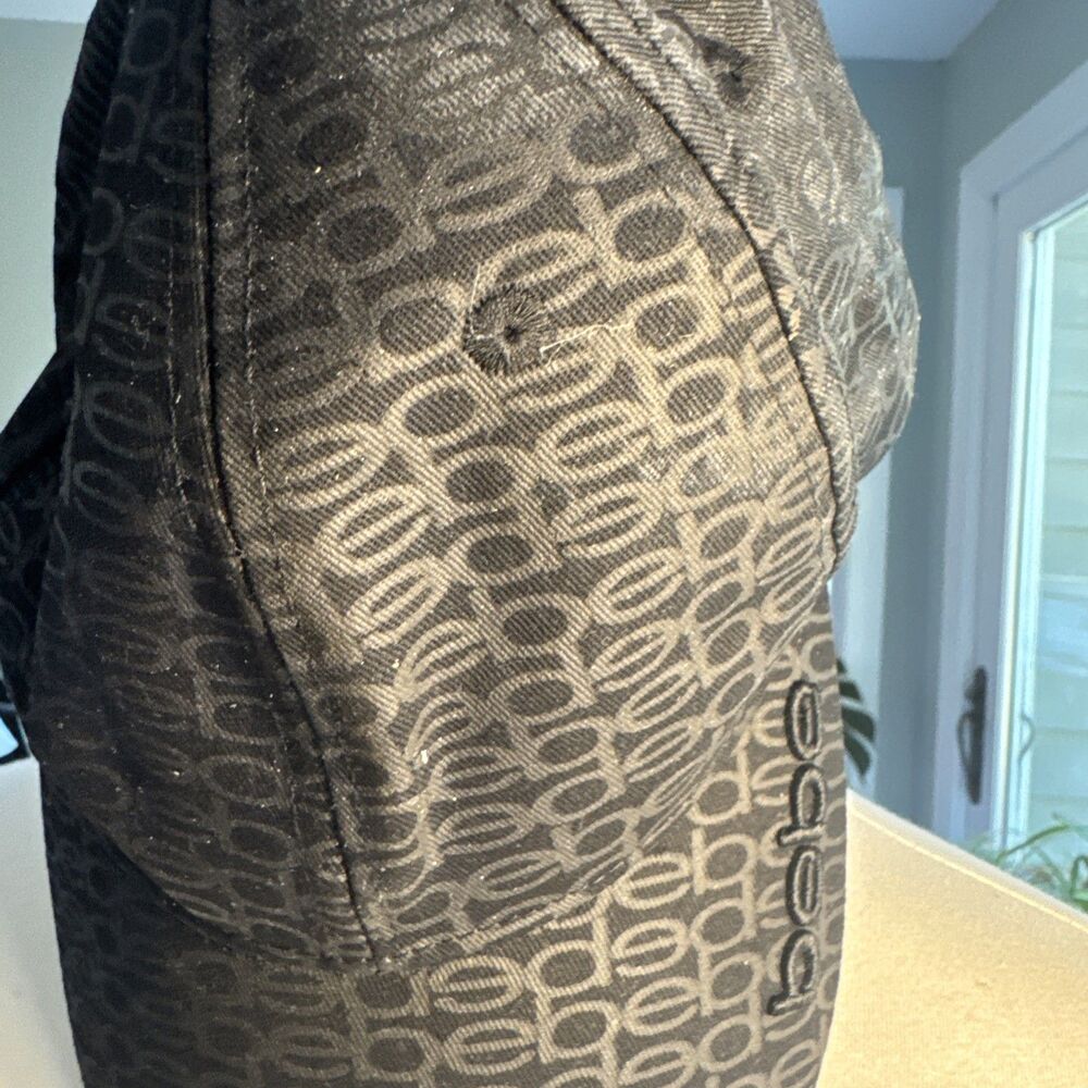 Bebe Brand Hat Cap Strap Back AOP Allover Spell Out Logo Black Adjustable